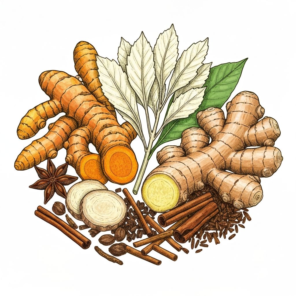 Close-up of traditional botanical herbs and spices